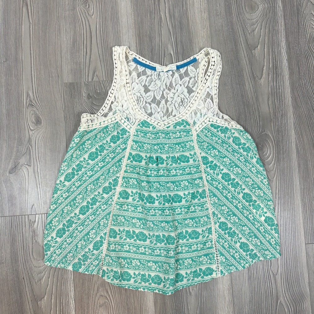 Hint of Mint Floral Lace Crochet Tank Top - SIZE M Y2K Boho Cottagecore